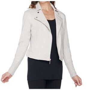 H Halston French Terry Crop Motorcycle Moto Jacket Jersey Gray Womens Sz 6 Small
